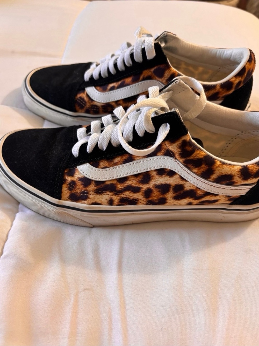 Vans Leopard Print Old Skool Sneakers - Black/Leopard - Picture 1 of 5
